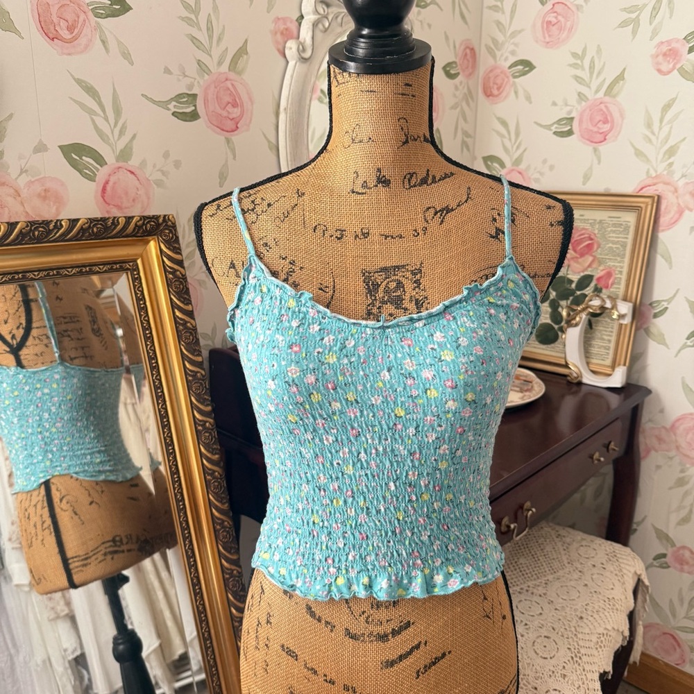 Blue Ditsy Floral Smocked Cami Top